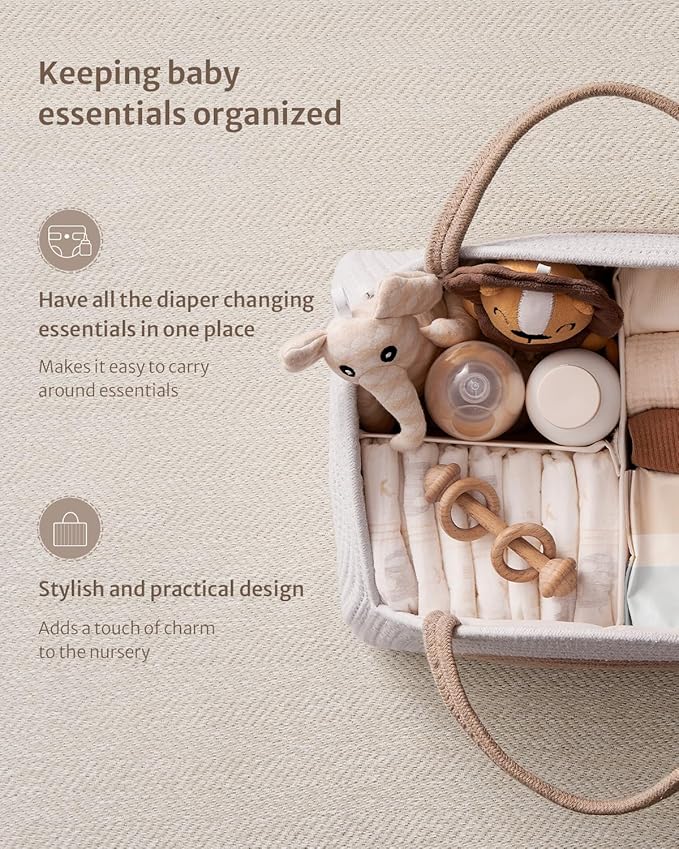 Blissful Diary Baby Diaper Caddy Organizer, Cotton Rope Diaper Caddy Basket - Image 2
