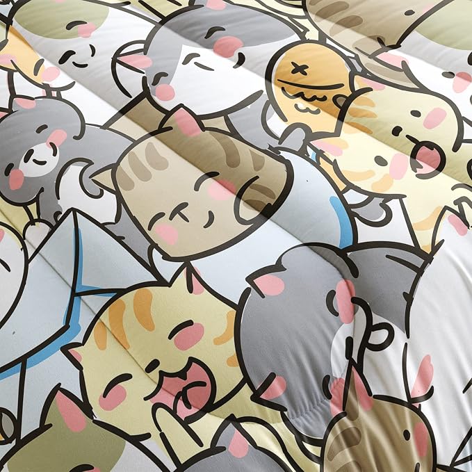 QOOMO Kawaii Cat Comforter Twin Size, Cute Cat Comforter Set - Image 5