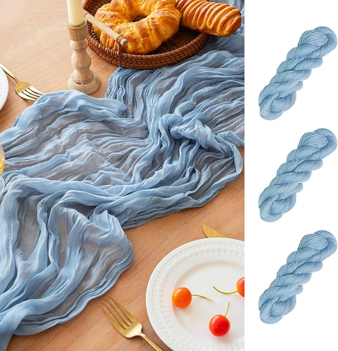 FEXIA 3 Pack Dusty Blue Table Runner 35x120 Inches by FEXIA