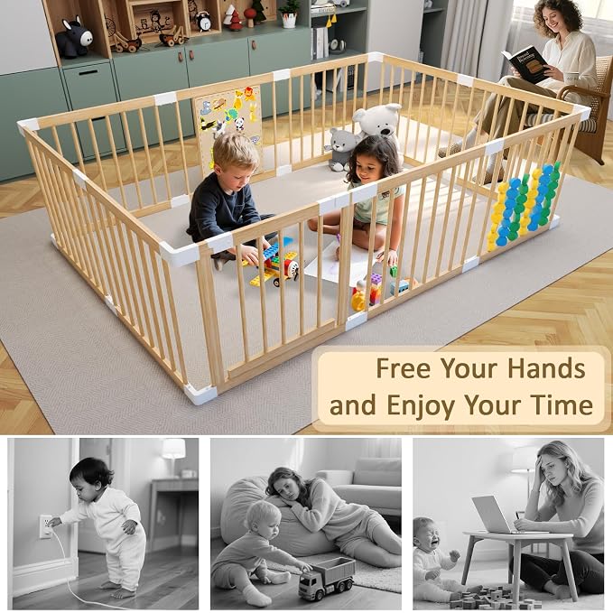 Wooden Baby Playpen, Adjustable Wooden Babies Play Pen, Portable Fence - Image 5