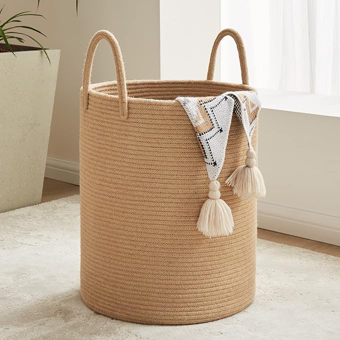 Fiona's magic 72L Large Woven Laundry Hamper, Tall Cotton Rope Storage Basket by Fionasmagic