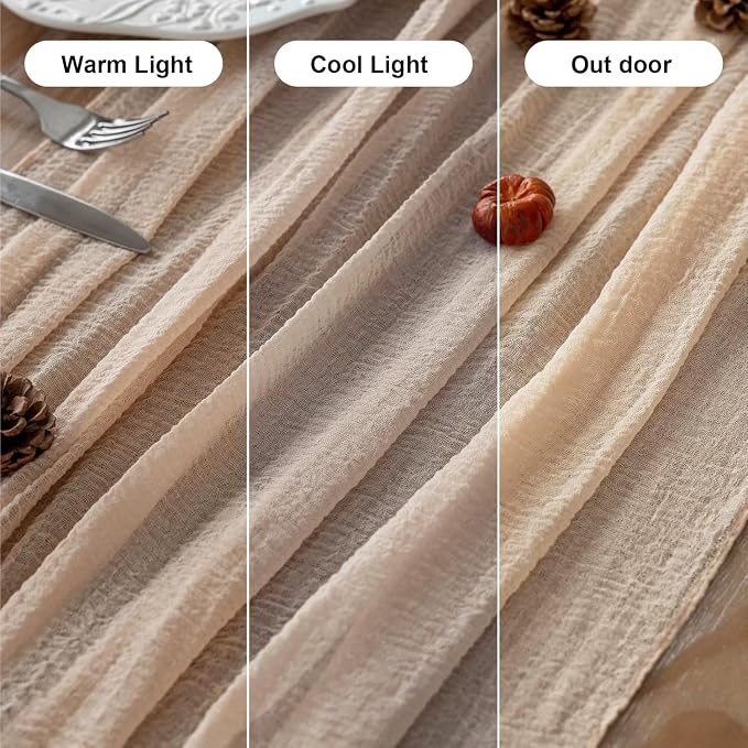 3pcs Deep Beige Cheesecloth Table Runner Rustic Boho Gauze 120 Inch 10 FT - Image 7