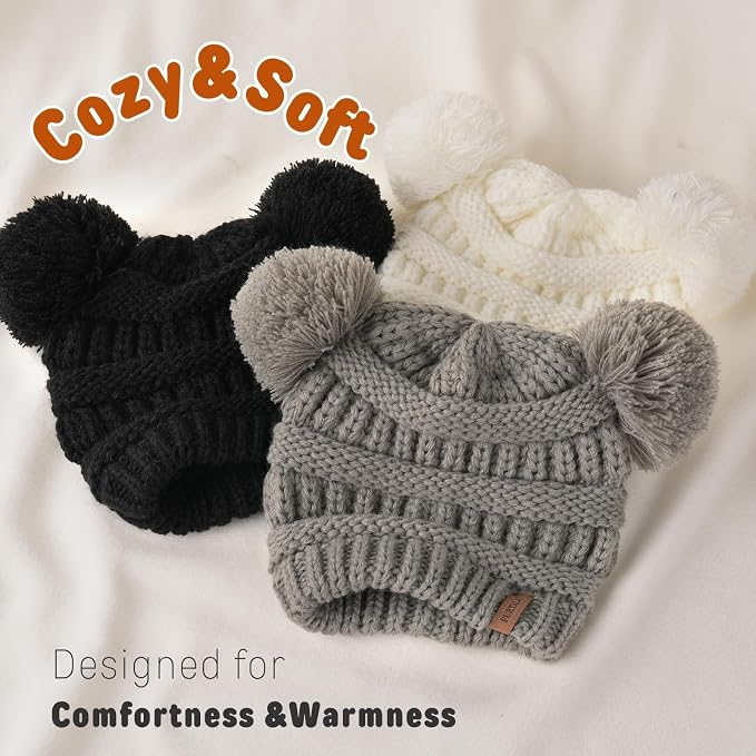 FURTALK Baby Winter Knitted Beanie Hat Soft Warm Lined Pom Pom - Image 2