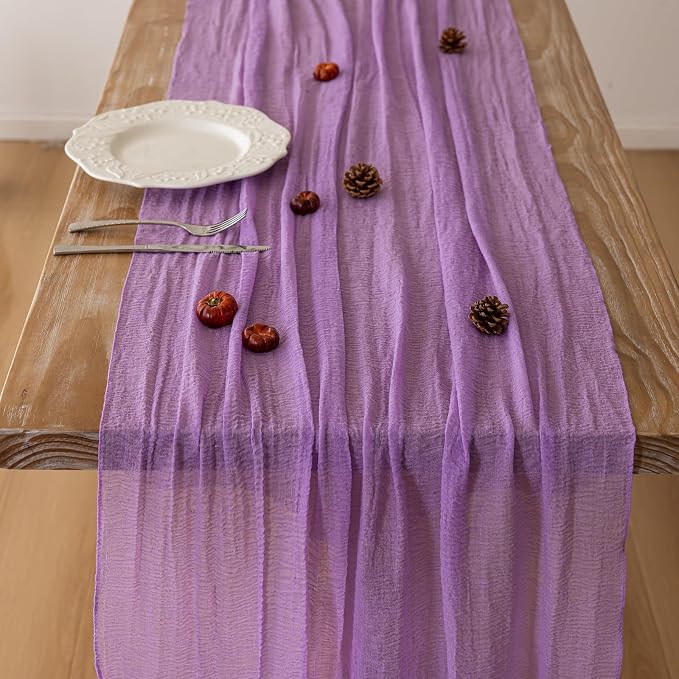 Table Runner Lavender Gauze Rustic Boho Lilac Cheesecloth Grape Table Runner - Image 4
