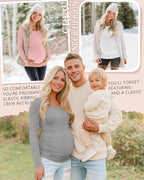 Riyiper 4 Pack Women's Maternity Shirts, Long Sleeve Cotton Ribbed Pregnancy - Image 4