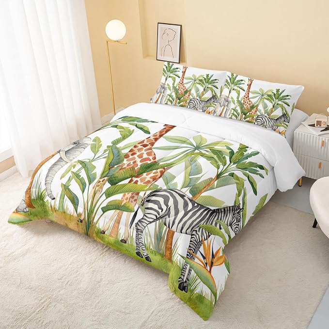 QOOMO Wild Animal Comforter Full Size, Elephant Giraffe Zebra Kids Comforter Set - Image 3