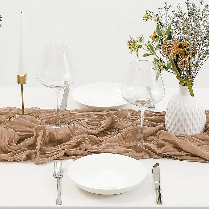 DOLOPL Brown Cheesecloth Table Runner 13.3ft Boho Gauze Cheese Cloth Table - Image 5