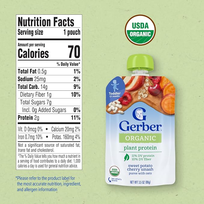 Gerber Toddler Food, Organic Sweet Potato Cherry Smash Puree Pouch, Toddler - Image 2