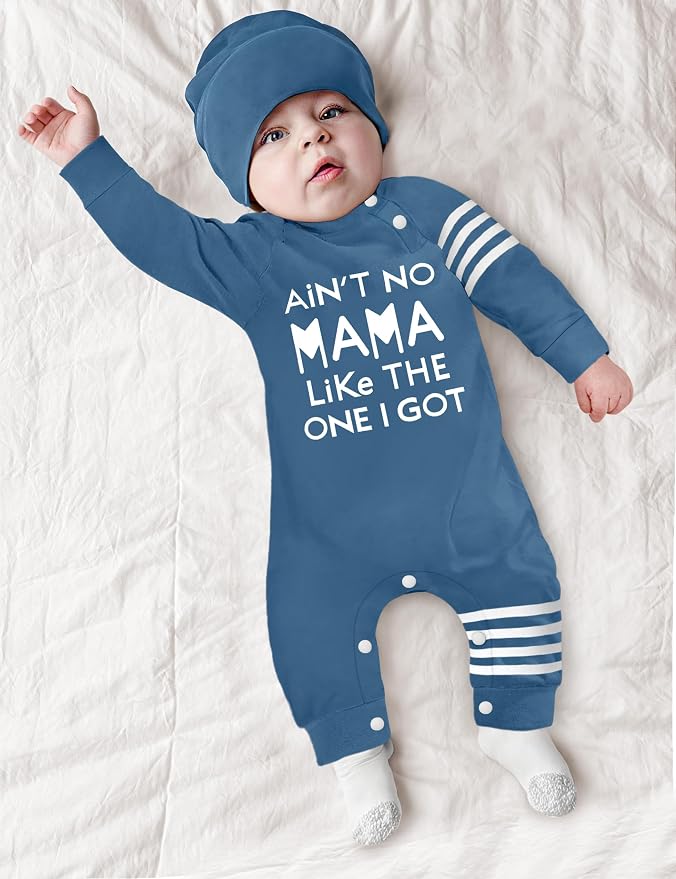 Baby Boy Clothes Infant Mamas Print Romper Stripe Sleeve Outfits Fall Winter - Image 2