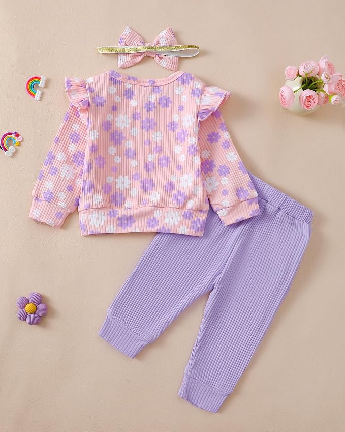 Mioglrie Toddler Baby Girl Clothes Fall Winter Sweatsuit Newborn Sweatshirt - Image 3