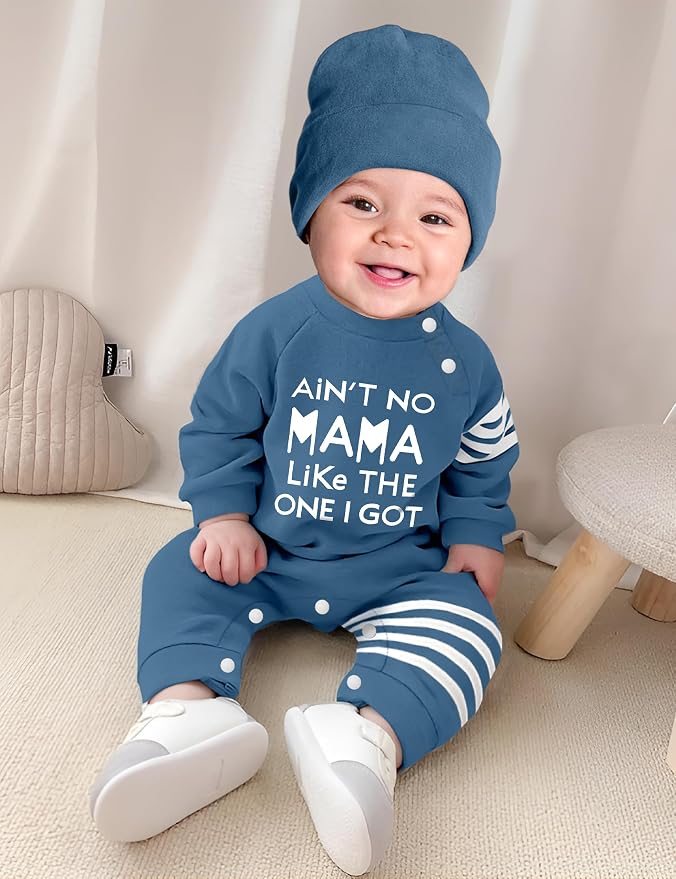 Baby Boy Clothes Infant Mamas Print Romper Stripe Sleeve Outfits Fall Winter - Image 3