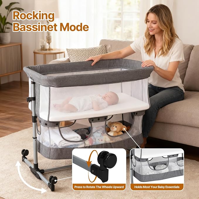Bassinet Bedside Sleeper, 3-in-1 Baby Bedside Bassinet, 5 Height Adjustable - Image 3