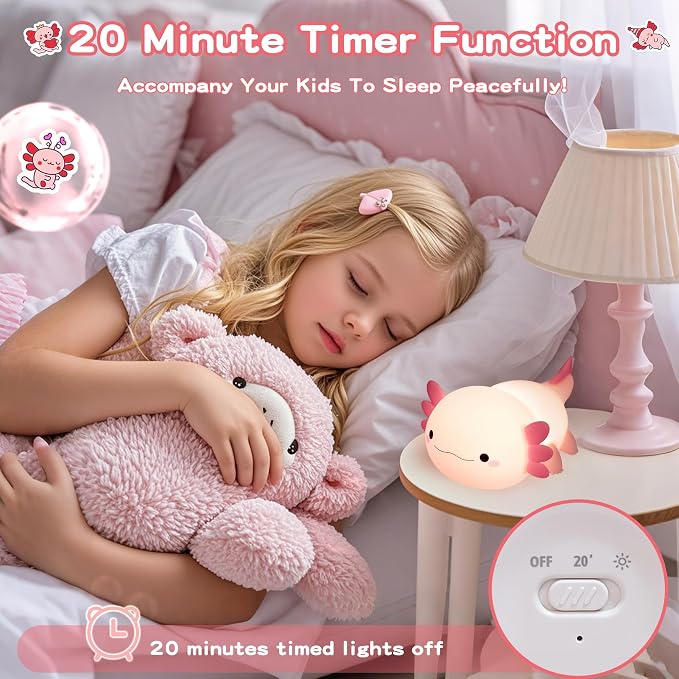 Axolotl Lamp, Cute Axolotl Night Light, Dimmable Silicone Animal Nursery Night - Image 3