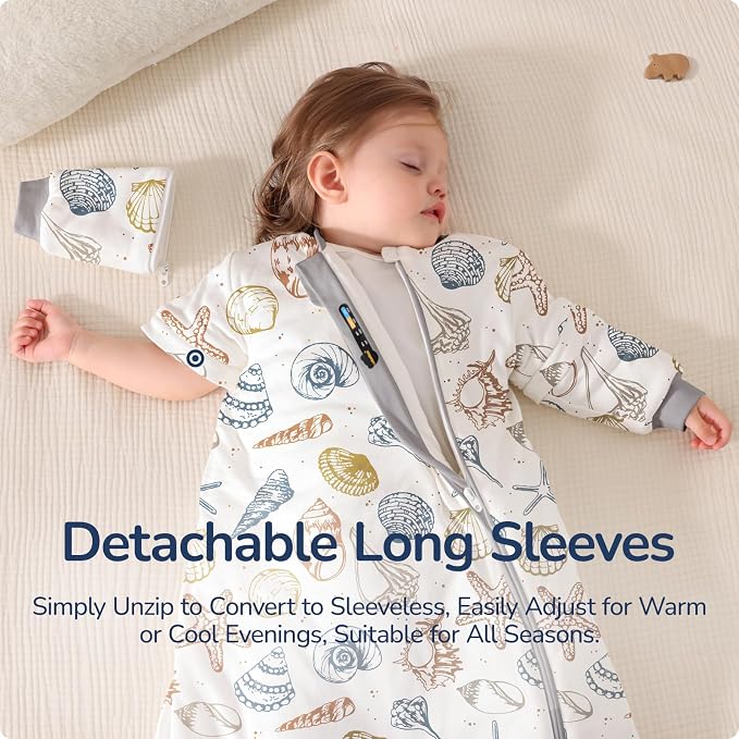 Baby Sleep Sack 3-6 Months, Cotton Detachable Long Sleeve Sleep Sack, 2.5 Tog - Image 2