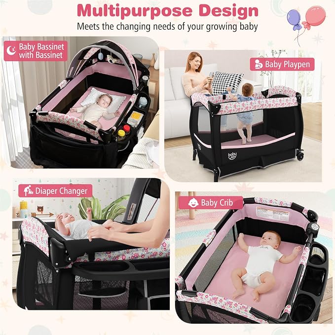 BABY JOY 4 in 1 Pack and Play, Portable Baby Playard - Image 2