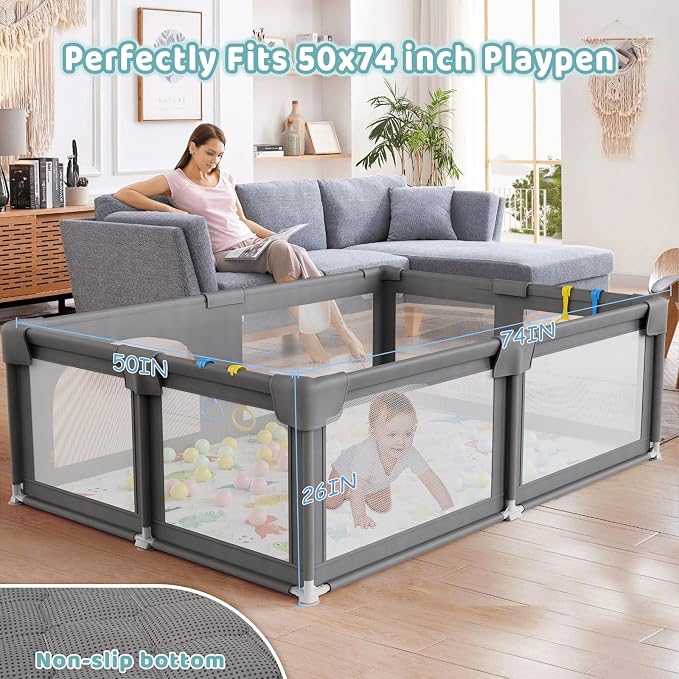Palopalo Baby Play Mat for Floor, 74x50 inch Large Play Mat for Playpen - Image 3