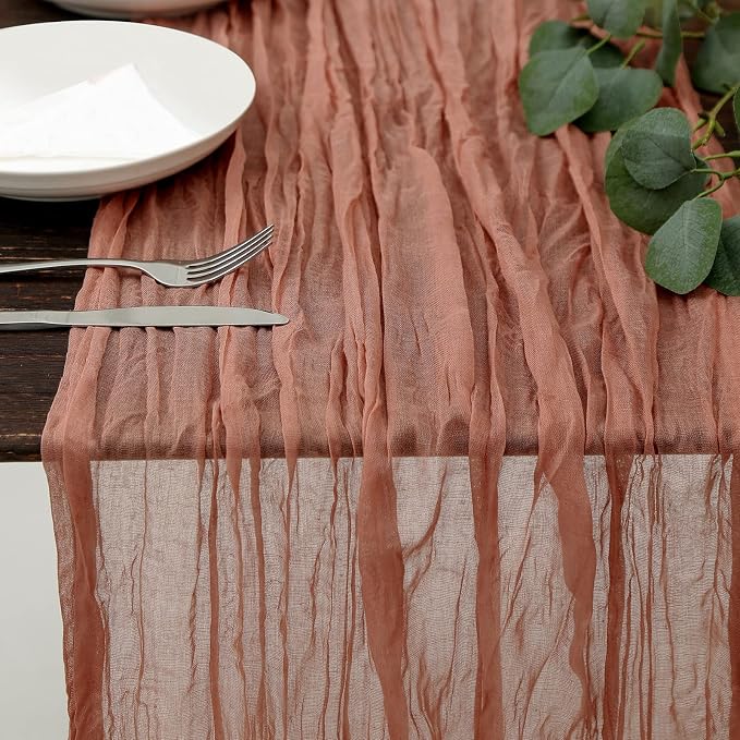 DOLOPL Boho Table Runner Dusty Blush Cheesecloth Table Runner 13.3ft Rustic by DOLOPLOfficial