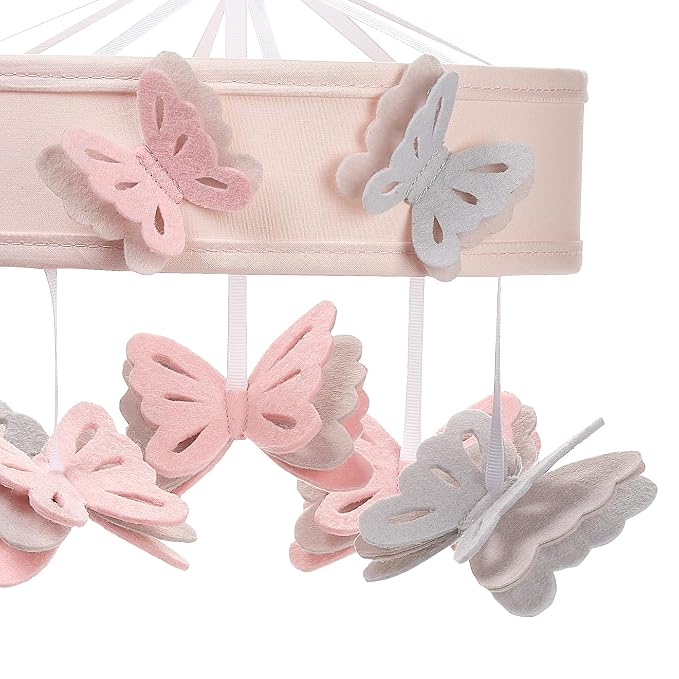 Lambs & Ivy Baby Blooms Pink Butterfly Musical Baby Crib Mobile Soother Toy - Image 3