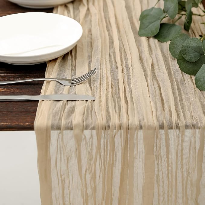 DOLOPL Beige Cheesecloth Table Runner 13.3ft Boho Gauze Cheese Cloth Table by DOLOPLOfficial