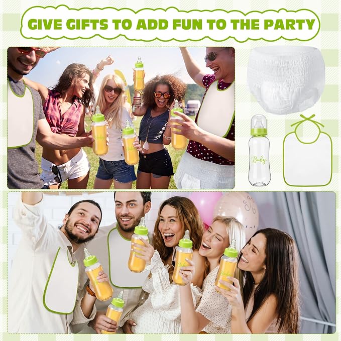 6 Sets Bottle Chug Baby Shower Games Juegos Para Plastic Baby Bottles Bibs - Image 5