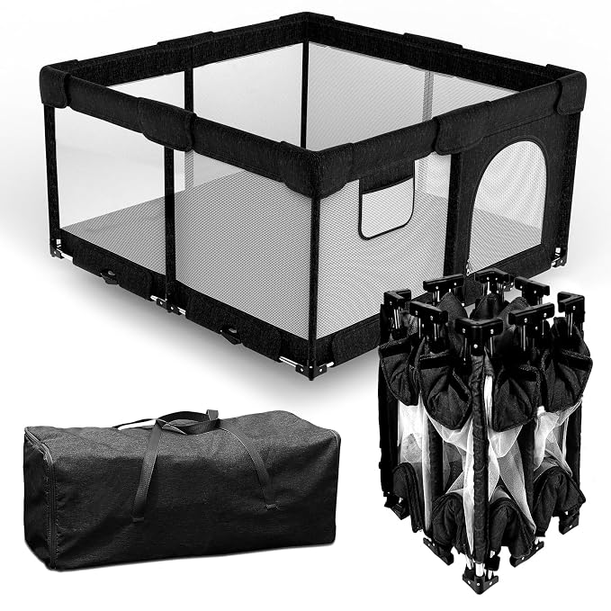 Foldable Baby Playpen with Gate, Extra Large Collapsible Play Yard by patywaga
