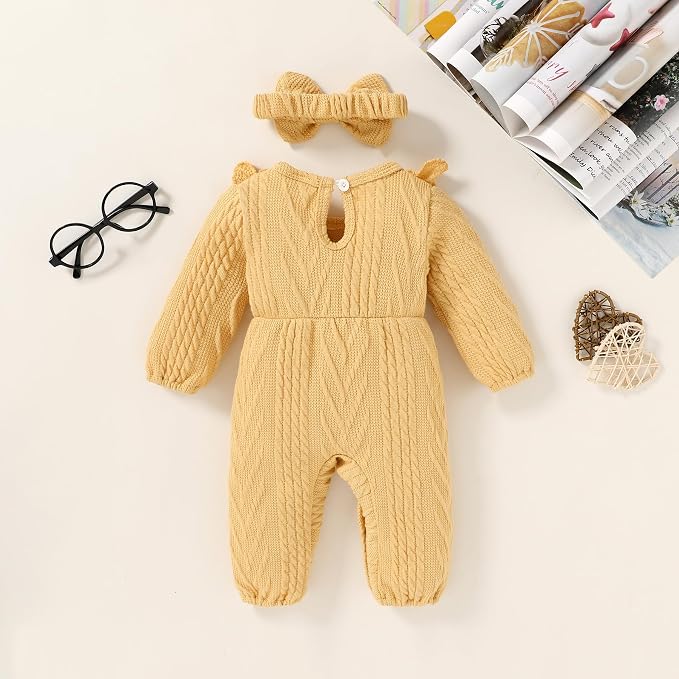 Happy Town Baby Girl Romper Infant Fall Winter Clothes Ruffle Sweater Long - Image 3