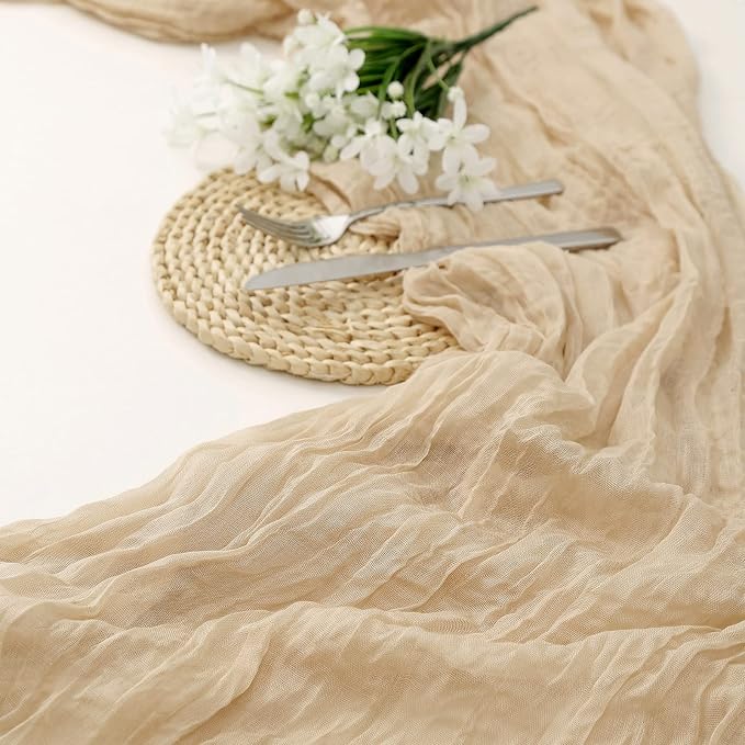 DOLOPL Beige Cheesecloth Table Runner 13.3ft Boho Gauze Cheese Cloth Table - Image 3