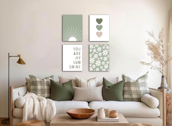 Boho Wall Art Set of 4 Sage Green Nursery Wall Decor You Are My Sunshine Canvas - Image 2