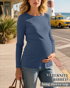 Riyiper 3 Pack Women's Maternity Shirts Long Sleeve Ribbed Knit Pregnancy Tees - Image 2