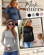 4 Packs Womens Maternity Shirts Long Sleeve Cotton Ribbed Pregnancy Mock Neck - Image 3