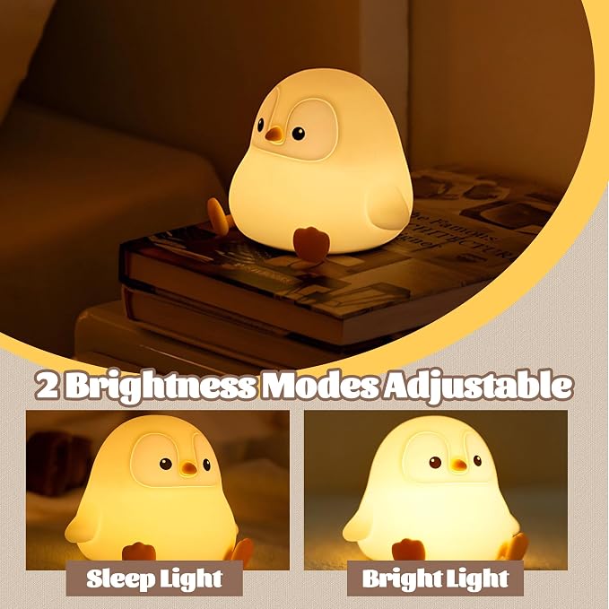 Penguin Nursery Night Light, LED Squishy Silicone Lamp, 2 Levels Dimmable - Image 4