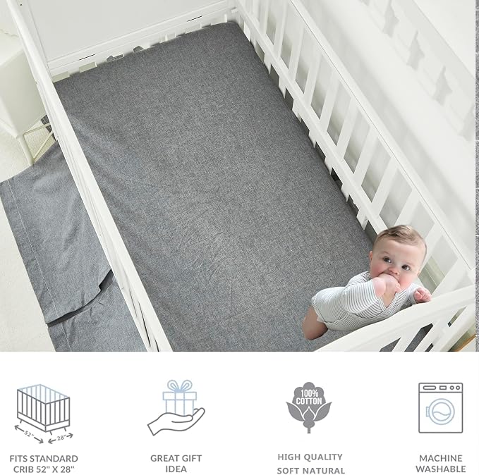 Brandream Crib Bedding Set 3 Pieces 100% Cotton Like Linen Supersoft Classic - Image 8