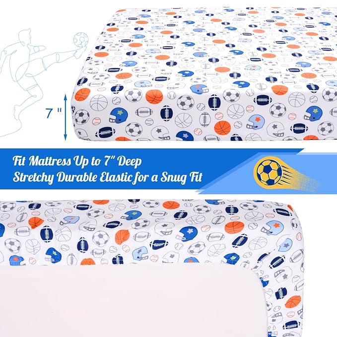 Crib Sheet - 1 Pack Sports Theme Nursery Bedding Sheet - Footballs Printed - Image 6