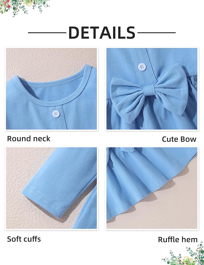 oklady Toddler Baby Girl Clothes Solid Color Ruffle Tops Floral Pants - Image 3