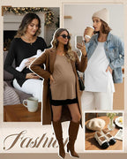Riyiper 3 Pack Women's Maternity Long Sleeve T-Shirts Round Neck Side Split - Image 2