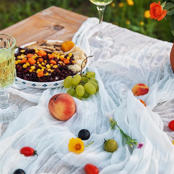 DOLOPL Ivory Cheesecloth Table Runner 13.3ft Boho Gauze Cheese Cloth Table - Image 3