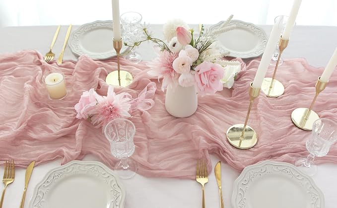 FEXIA Cheesecloth Table Runner Dusty Pink 35x120 Inches 4 Packs Gauze Table - Image 7