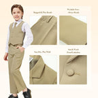 Luca Gabriel Toddler Boys' 5 Piece Classic Fit No Tail Formal Khaki Dress Suit - Image 3