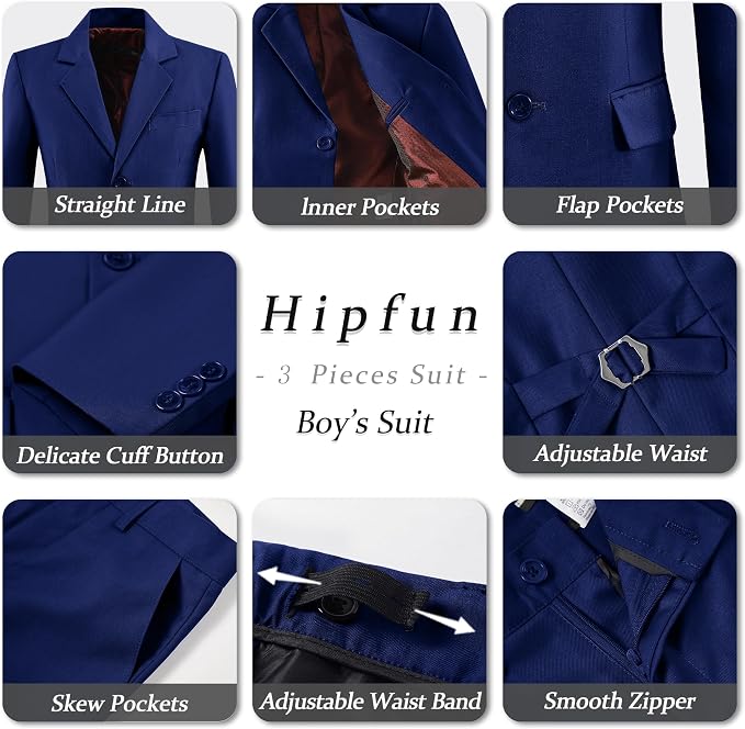 Boys' 3 Piece Suit Set with Suit Jacket, Formal Tuxedos Slim Fit Ring Bearer - Image 5