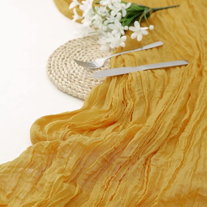 DOLOPL Mustard Yellow Cheesecloth Table Runner 13.3ft Boho Gauze Cheese Cloth - Image 2