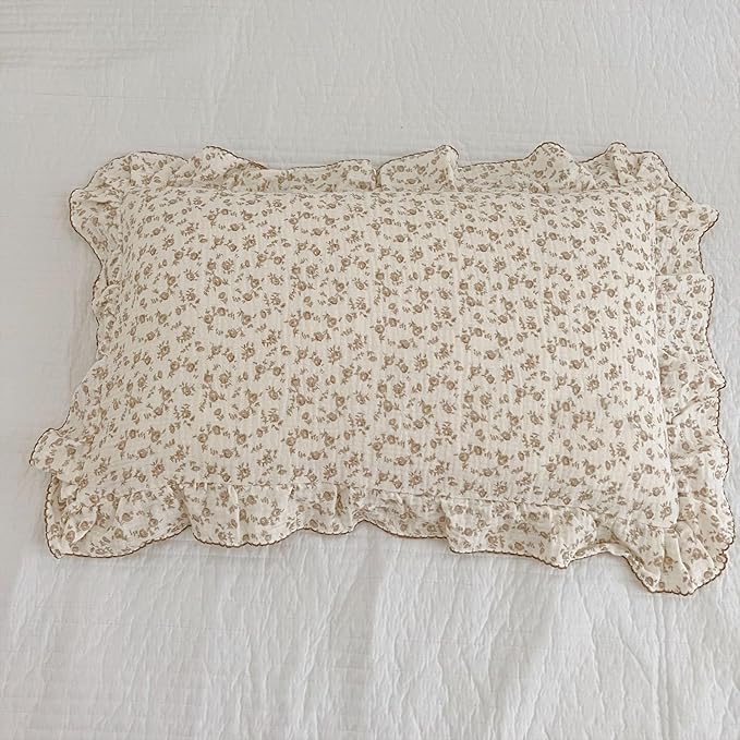 BuLuTu Camellia Floral Print Pillowcase King Muslin Cotton Pillow Case Chic - Image 2