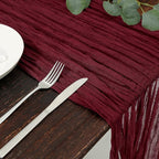 DOLOPL Christmas Table Runner Burgundy Cheesecloth Table Runner 13.3ft Boho - Image 2