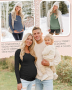 Riyiper 4 Pack Women's Maternity Shirts, Long Sleeve Cotton Ribbed Pregnancy - Image 4