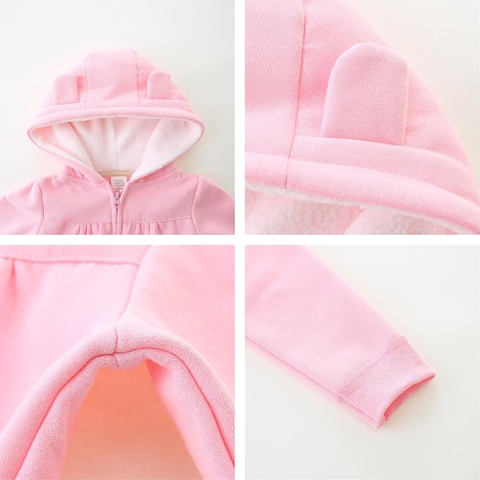 Baby Hoodie Sherpa Lined Zip up Light Fleece Jacket Solid Bear Coat Fall Winter - Image 3