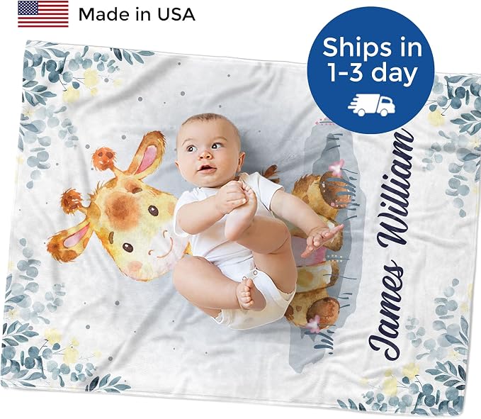 MDPrints Global MDPrints Giraffe Personalized Baby Blankets - Image 2