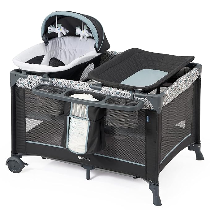 5 in 1 Multifunctional Pack and Play, Qutanix Foldable Baby Crib by QUTANIX