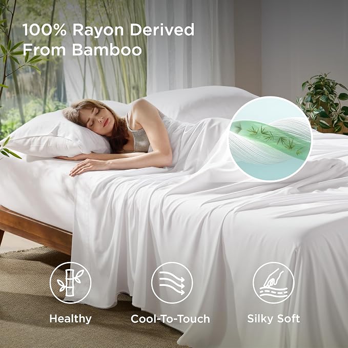 Bedsure King Size Sheet Set, Cooling Sheets King, Rayon Derived from Bamboo - Image 2