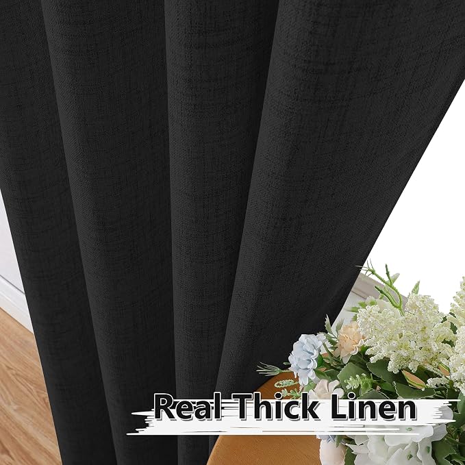 Tollpiz Linen Curtain Bedroom Rod Pocket Semi Sheer Curtains Burlap Light - Image 3