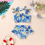 YOUNGER TREE Toddler Girls Two Pieces Swimsuit Color Block Stripe Swimwear - Image 2
