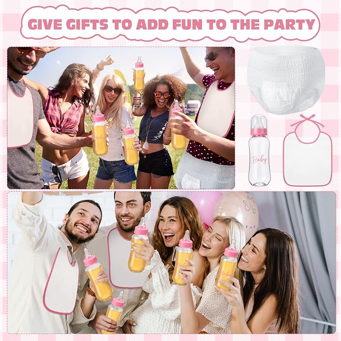 4 Sets Bottle Chug Baby Shower Games Juegos Para Plastic Baby Bottles Bibs - Image 5